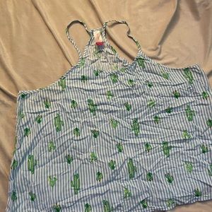 Cactus tank top with blue and white stripes